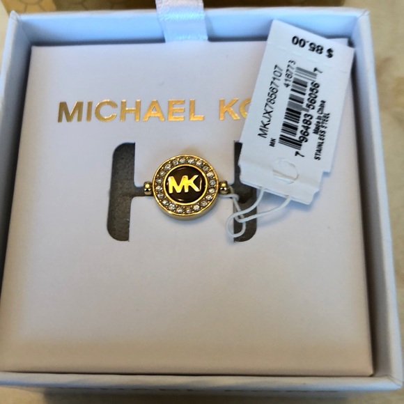 Michael Kors Gold Plated Stainless Steel Logo Ring Tortoise & Crystal Size 7 NWT - Picture 3 of 15